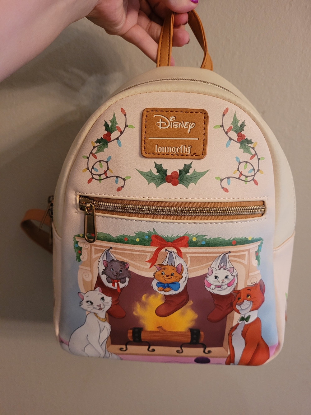 Disney Loungefly Christmas Aristocats Mini Backpack Stockings Fireplace RARE - Picture 2 of 8